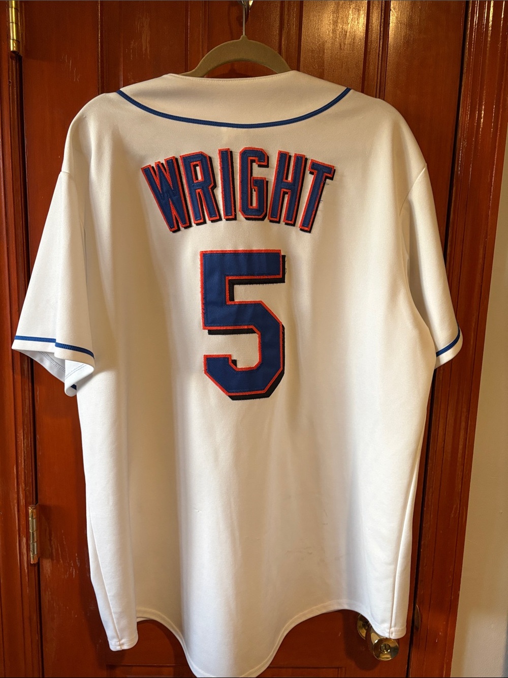 Majestic White New York Mets Button-Up Jersey with Blue & Orange Script